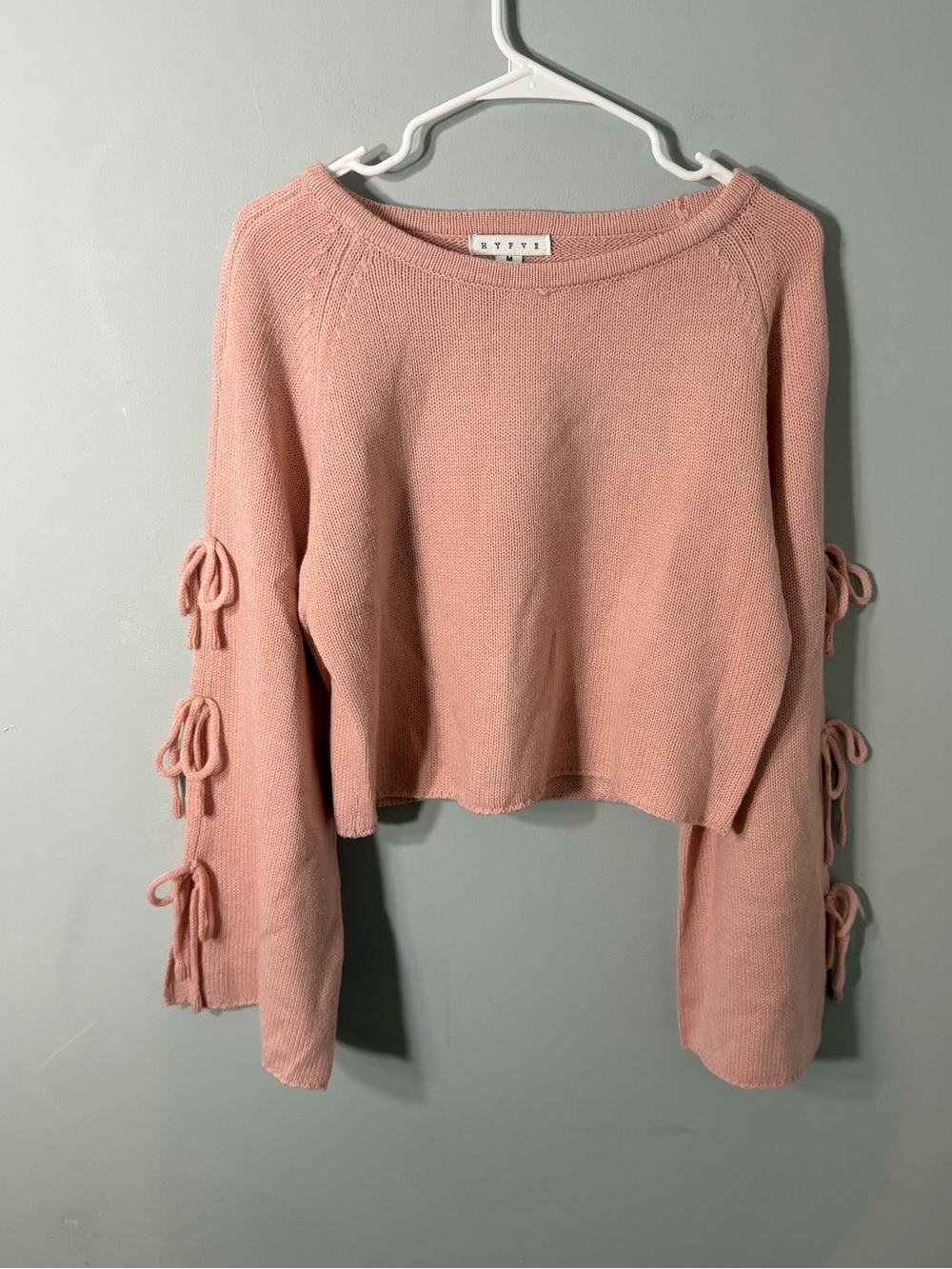 Hufve Blush Pink Tie-Sleeve Cropped Sweater